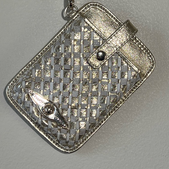 Elliott Lucca Gold and Silver Woven Card Holder Metallic Removable Strap Small - Picture 1 of 12